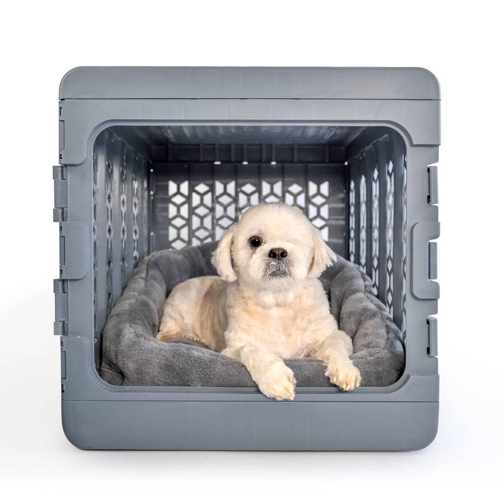 KindTail  PAWD® Lounger | Pet Crate luxury bed in dark grey inside a dark grey crate